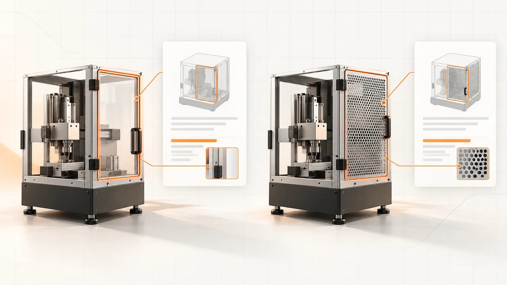 Two machine guarding configurations each linked to their matching assessment and documentation records.