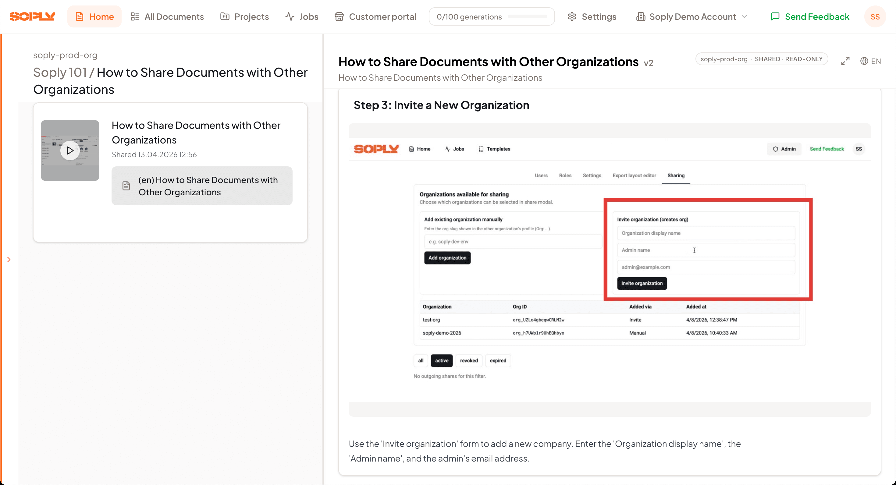Soply screen recording module: recording converted into structured documentation